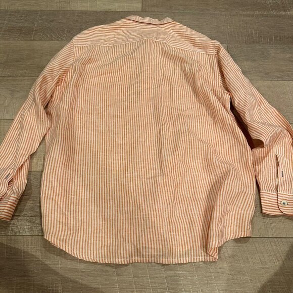 TOMMY BAHAMA MENS ORANGE STRIPE 100% LINEN RELAX BUTTON UP LONG SLEEVE SHIRT X - Picture 5 of 5